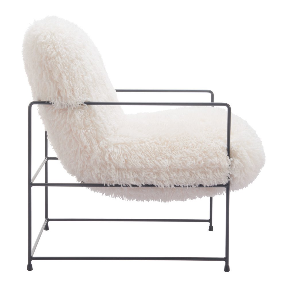 30" White And Black Sherpa And Upholstered Arm Chair HomeRoots