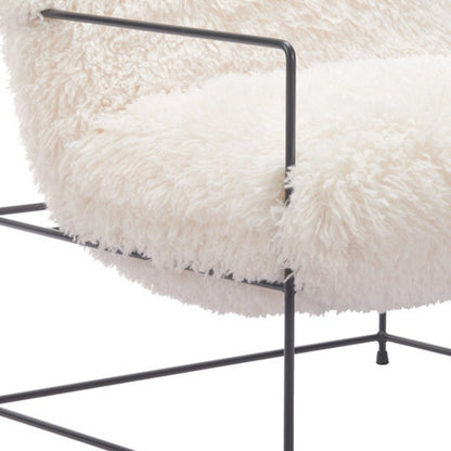 30" White And Black Sherpa And Upholstered Arm Chair HomeRoots