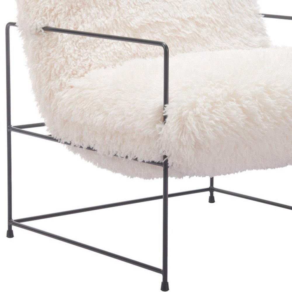 30" White And Black Sherpa And Upholstered Arm Chair HomeRoots