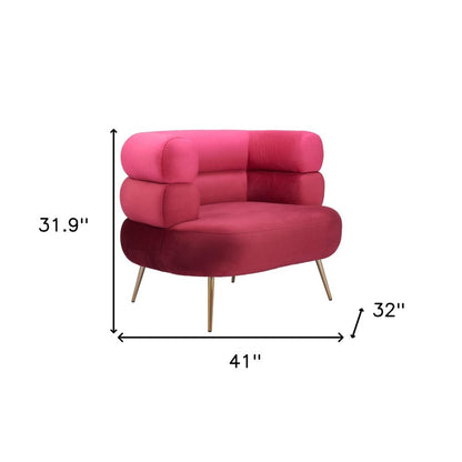 41" Red And Gold Velvet And Upholstered Arm Chair HomeRoots