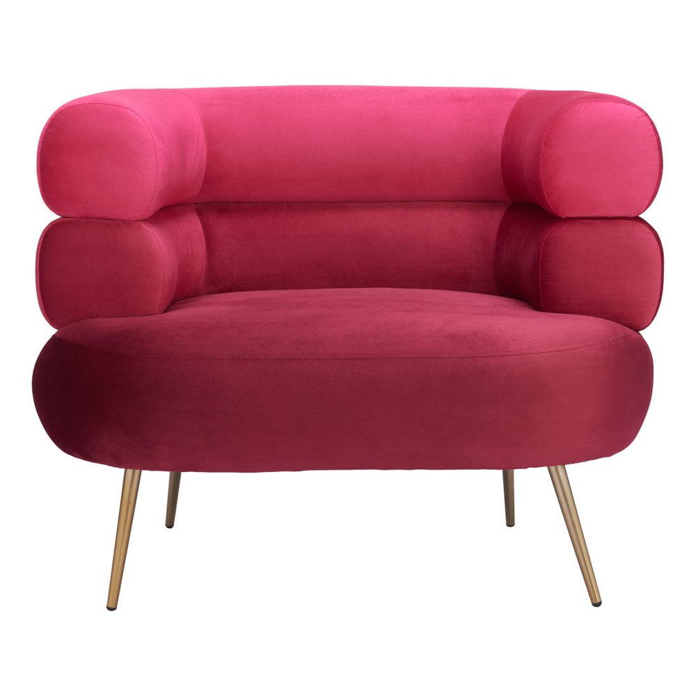 41" Red And Gold Velvet And Upholstered Arm Chair HomeRoots