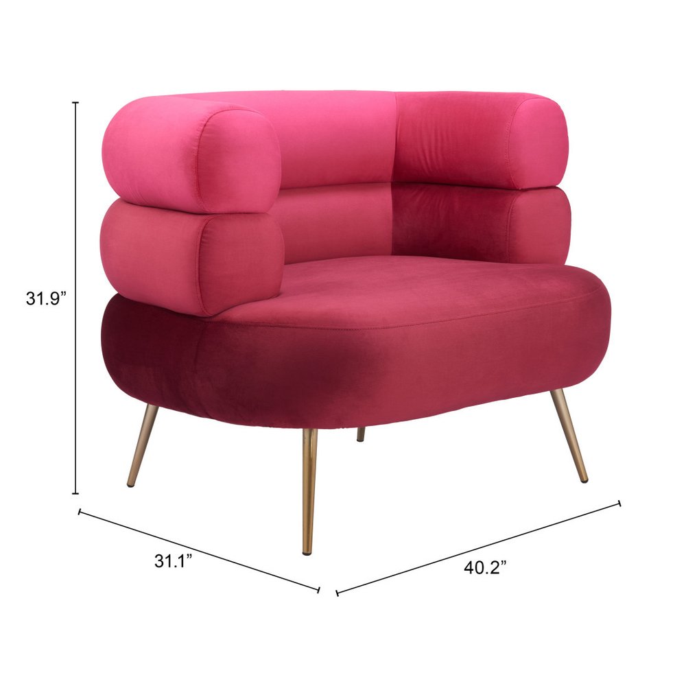 41" Red And Gold Velvet And Upholstered Arm Chair HomeRoots