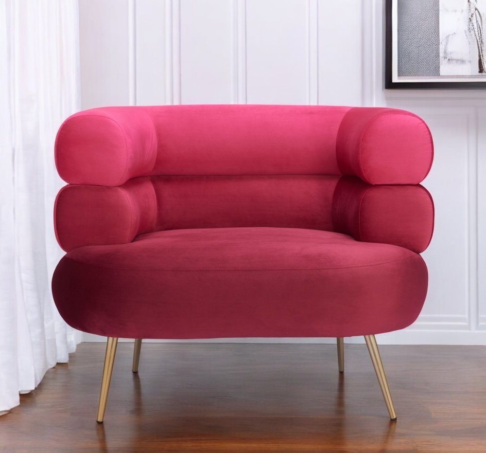 41" Red And Gold Velvet And Upholstered Arm Chair HomeRoots
