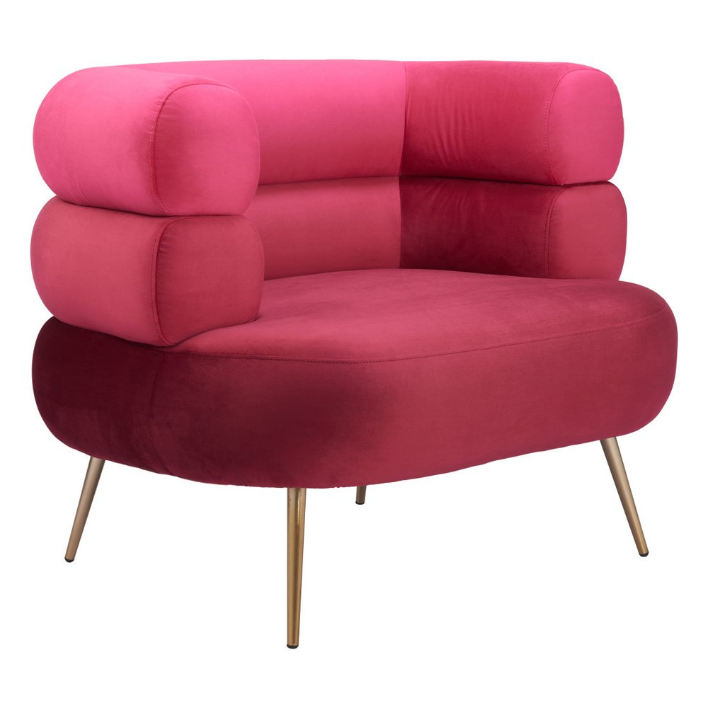 41" Red And Gold Velvet And Upholstered Arm Chair HomeRoots