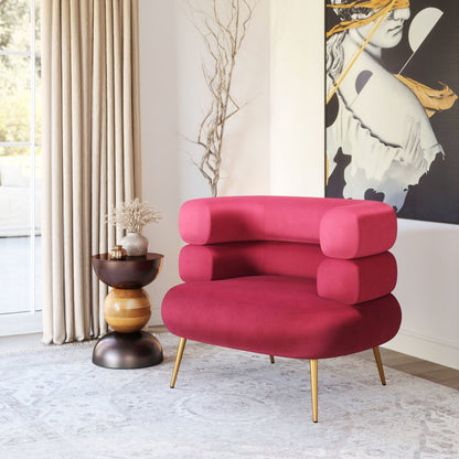 41" Red And Gold Velvet And Upholstered Arm Chair HomeRoots