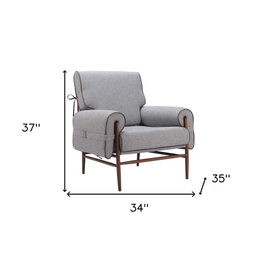 34" Gray And Brown Upholstered Arm Chair HomeRoots