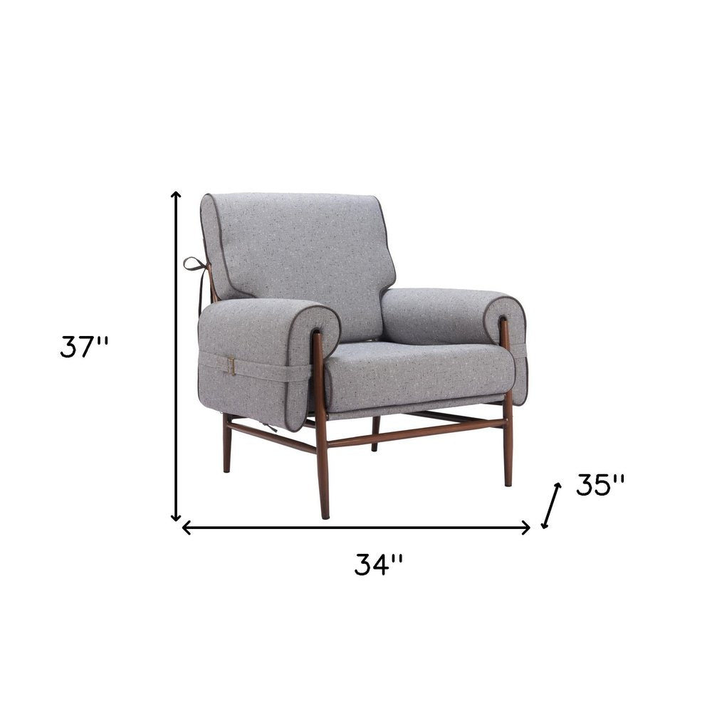 34" Gray And Brown Upholstered Arm Chair HomeRoots