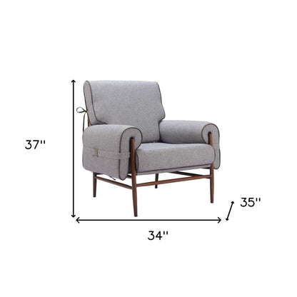 34" Gray And Brown Upholstered Arm Chair HomeRoots