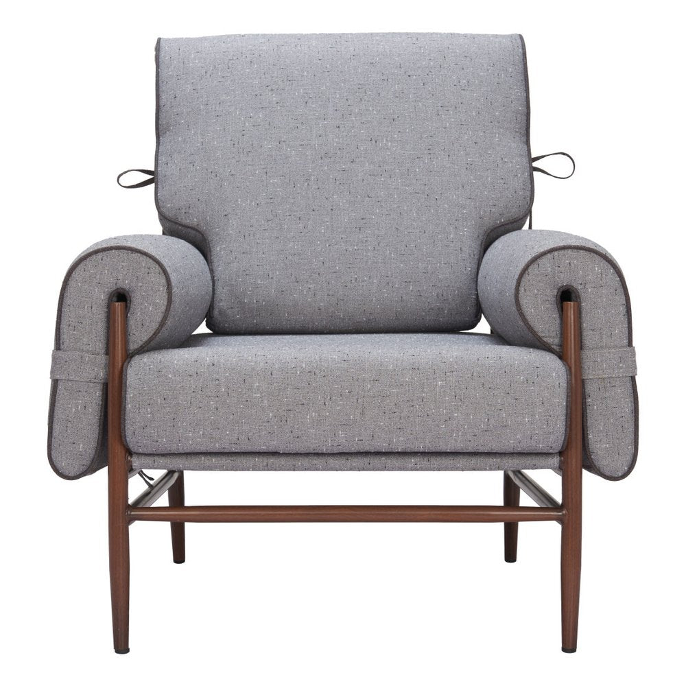 34" Gray And Brown Upholstered Arm Chair HomeRoots