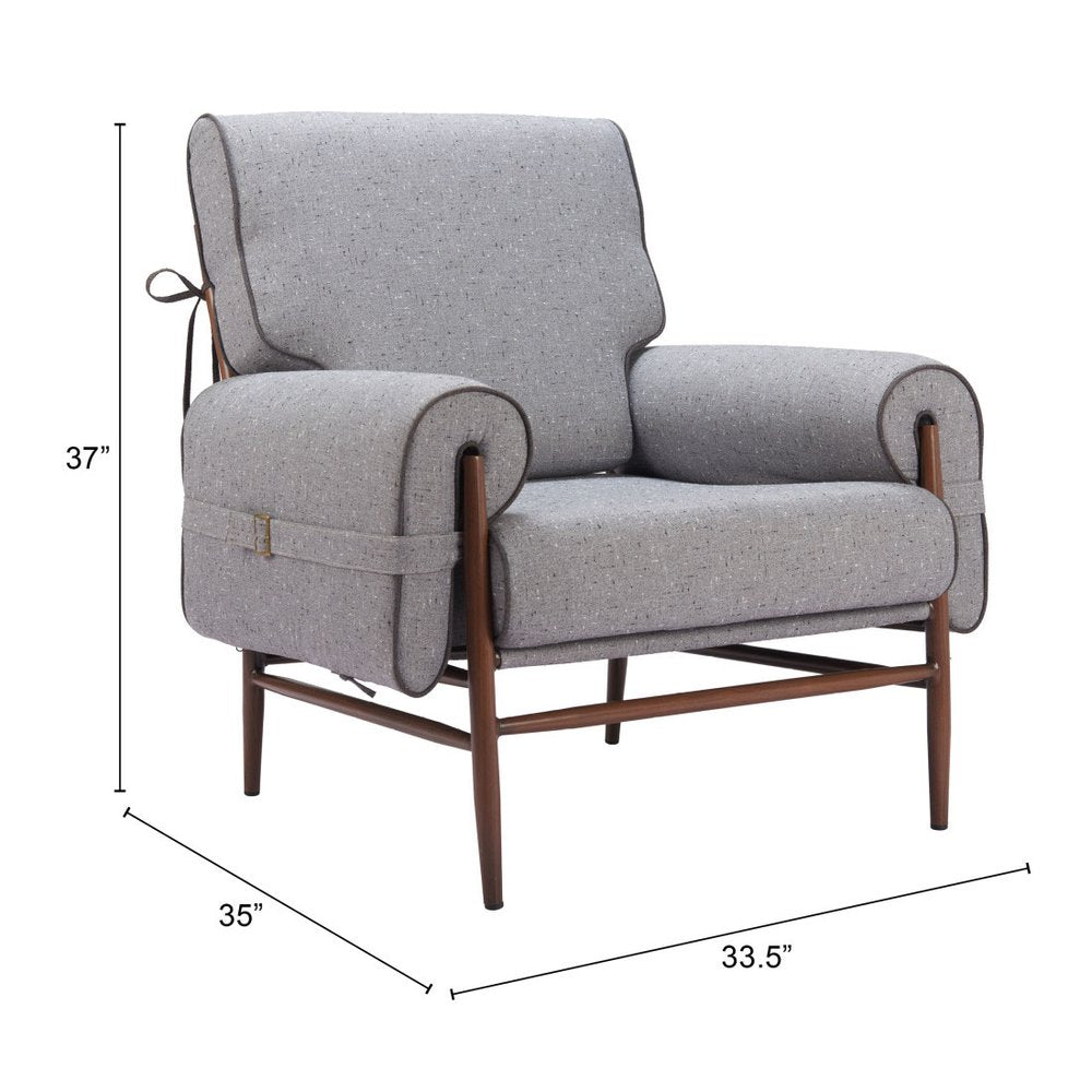34" Gray And Brown Upholstered Arm Chair HomeRoots
