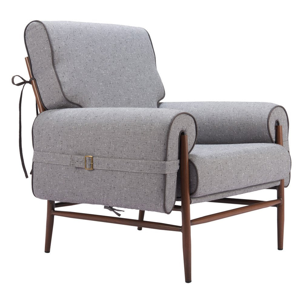 34" Gray And Brown Upholstered Arm Chair HomeRoots