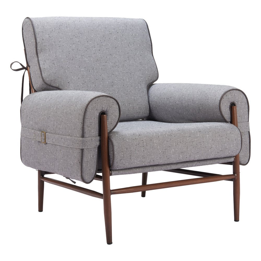 34" Gray And Brown Upholstered Arm Chair HomeRoots