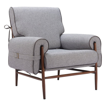 34" Gray And Brown Upholstered Arm Chair HomeRoots