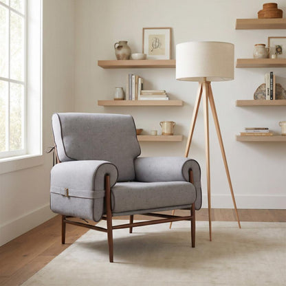 34" Gray And Brown Upholstered Arm Chair HomeRoots