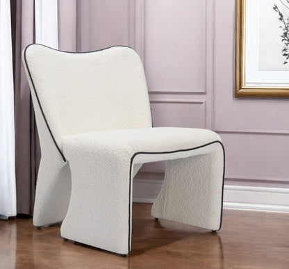 29" Ivory Faux Shearling And Upholstered Side Chair HomeRoots