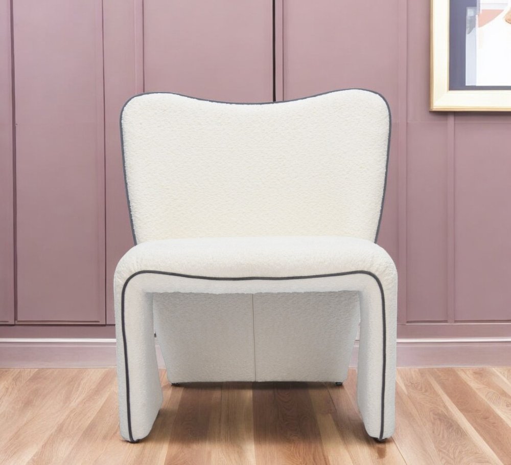 29" Ivory Faux Shearling And Upholstered Side Chair HomeRoots