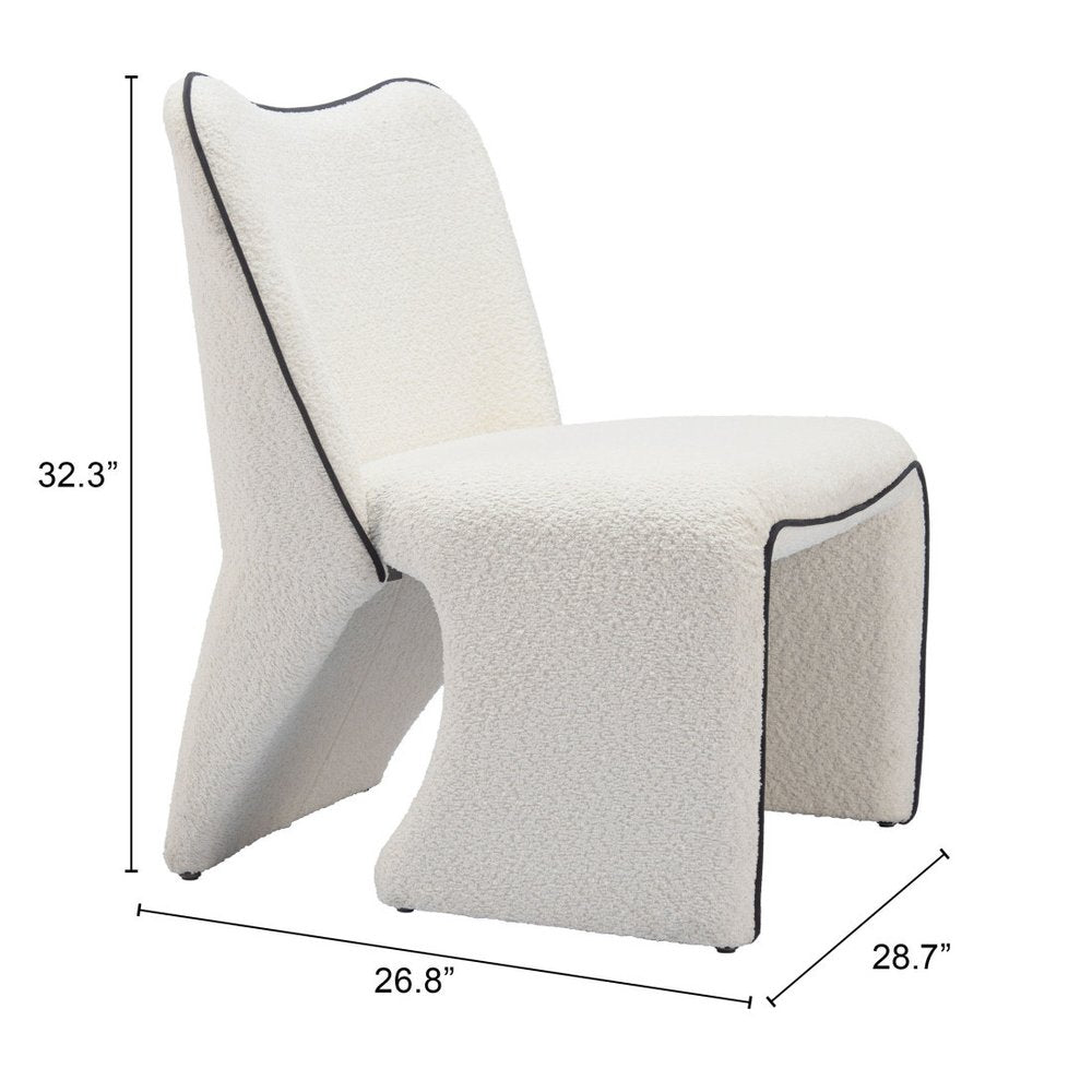 29" Ivory Faux Shearling And Upholstered Side Chair HomeRoots