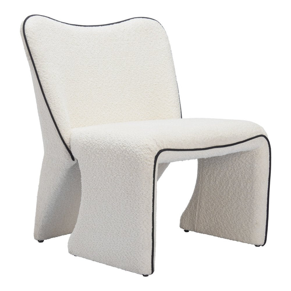 29" Ivory Faux Shearling And Upholstered Side Chair HomeRoots