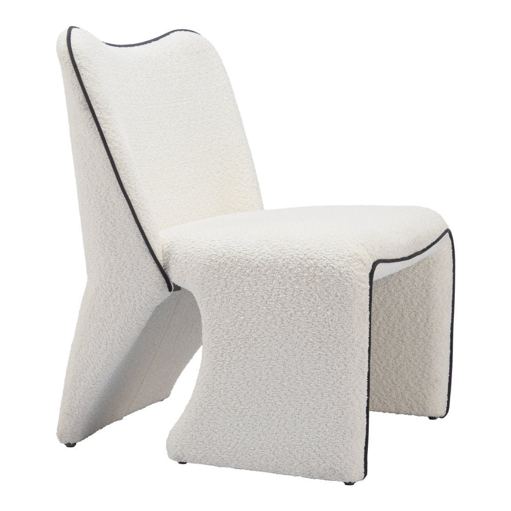 29" Ivory Faux Shearling And Upholstered Side Chair HomeRoots