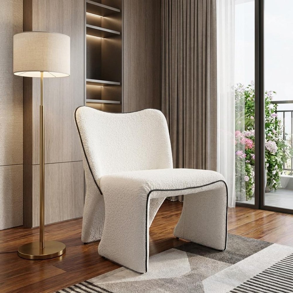 29" Ivory Faux Shearling And Upholstered Side Chair HomeRoots
