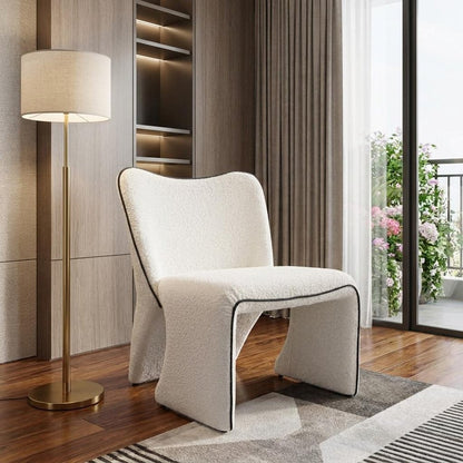 29" Ivory Faux Shearling And Upholstered Side Chair HomeRoots