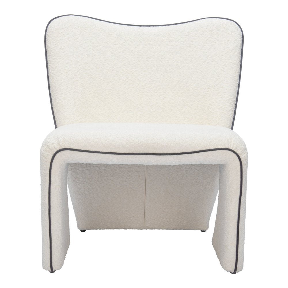 29" Ivory Faux Shearling And Upholstered Side Chair HomeRoots