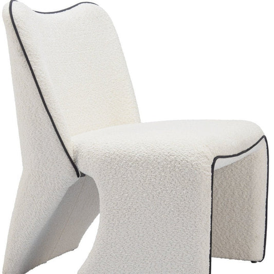 29" Ivory Faux Shearling And Upholstered Side Chair HomeRoots