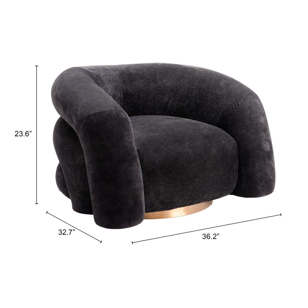 37" Black And Gold Faux Shearling And Upholstered Arm Chair HomeRoots