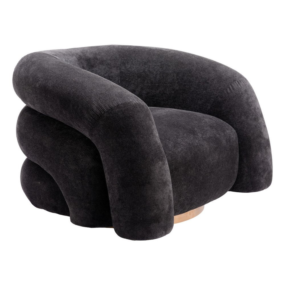 37" Black And Gold Faux Shearling And Upholstered Arm Chair HomeRoots