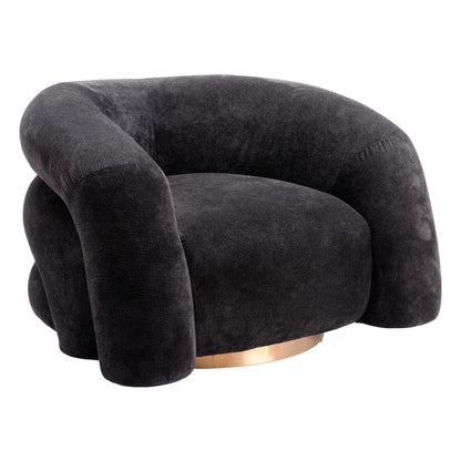 37" Black And Gold Faux Shearling And Upholstered Arm Chair HomeRoots