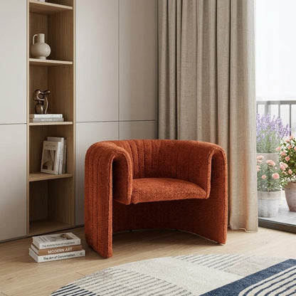 37" Burnt Orange Sherpa And Upholstered Tufted Arm Chair HomeRoots