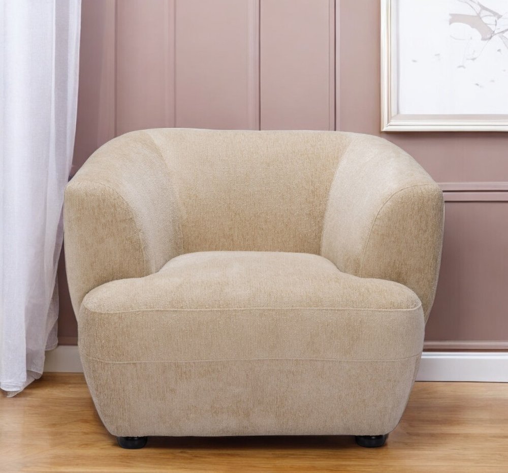 39" Beige And Black Faux Shearling And Upholstered Arm Chair HomeRoots