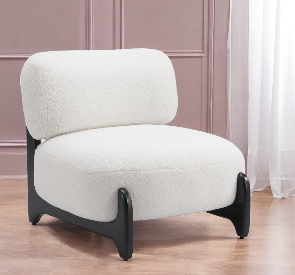 30" White And Black Sherpa And Upholstered Side Chair HomeRoots