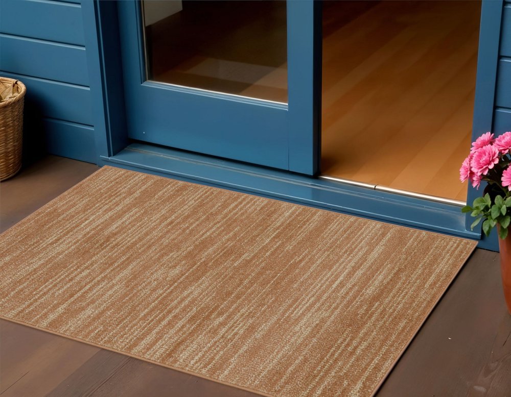 2' X 4' Rust And Beige Abstract Indoor Outdoor Area Rug — view 1