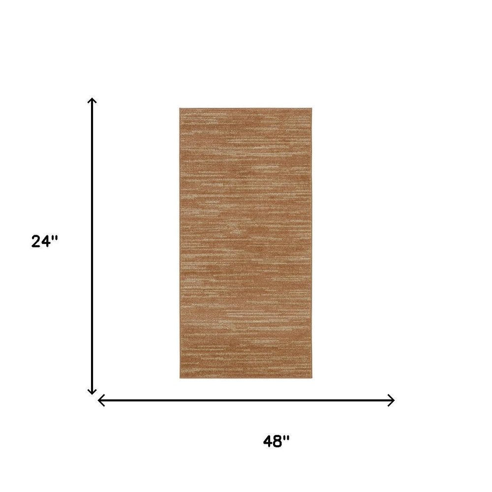 2' X 4' Rust And Beige Abstract Indoor Outdoor Area Rug