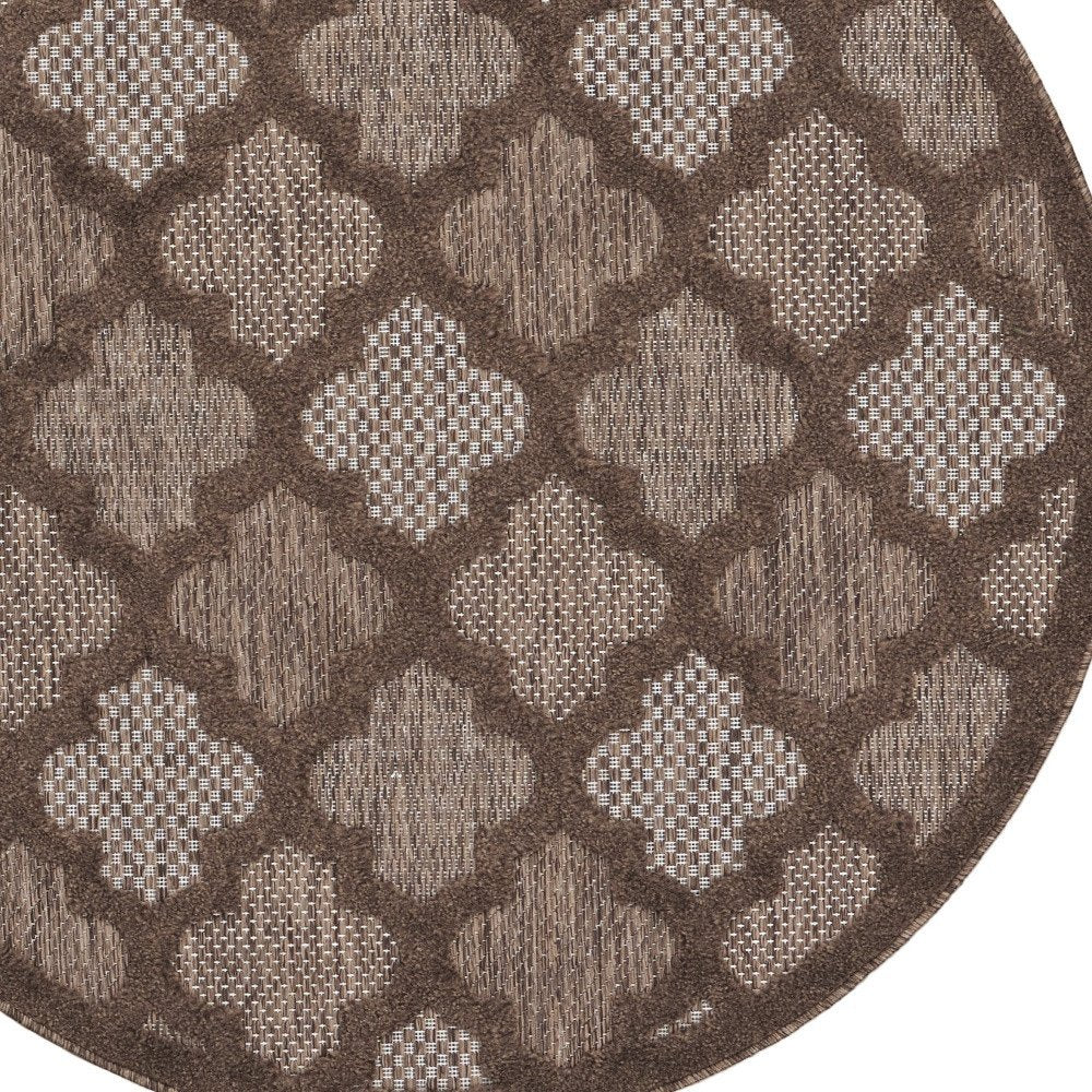4' Dark Brown And Light Brown Round Geometric Indoor Outdoor Area Rug HomeRoots