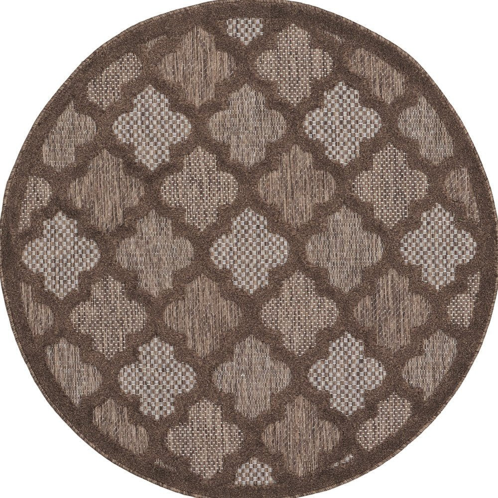 4' Dark Brown And Light Brown Round Geometric Indoor Outdoor Area Rug HomeRoots