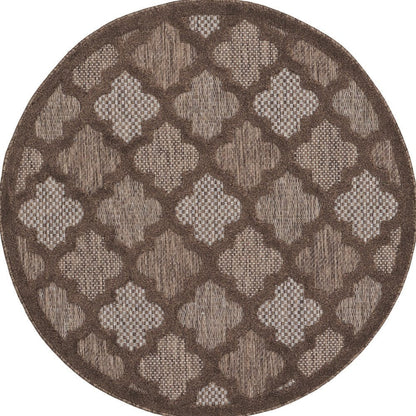 4' Dark Brown And Light Brown Round Geometric Indoor Outdoor Area Rug HomeRoots