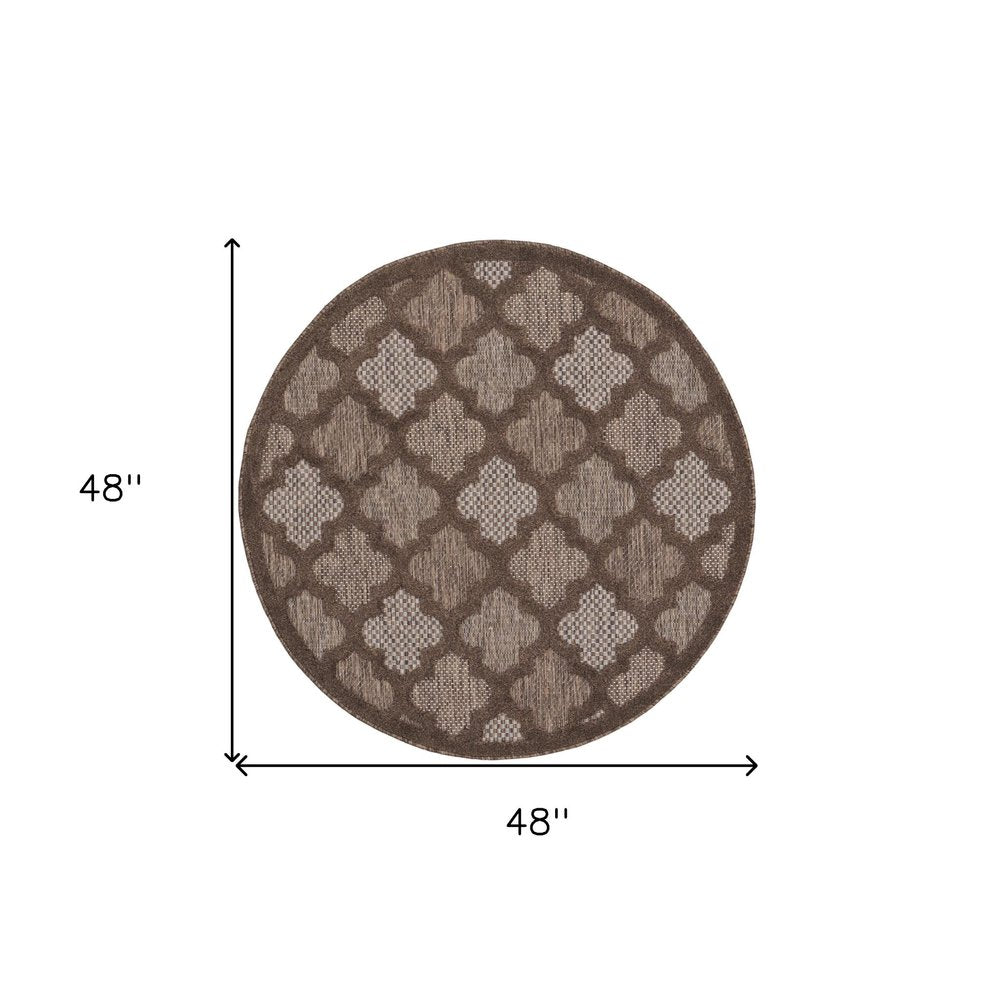 4' Dark Brown And Light Brown Round Geometric Indoor Outdoor Area Rug HomeRoots