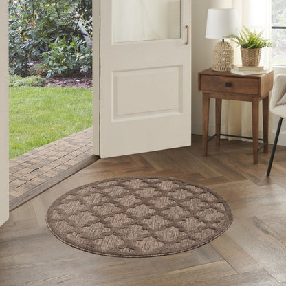 4' Dark Brown And Light Brown Round Geometric Indoor Outdoor Area Rug HomeRoots