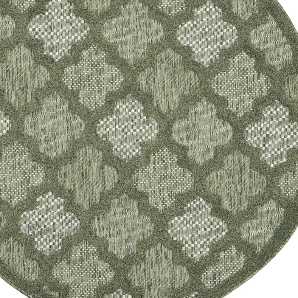 4' Dark Green And Light Green Round Geometric Indoor Outdoor Area Rug — view 1
