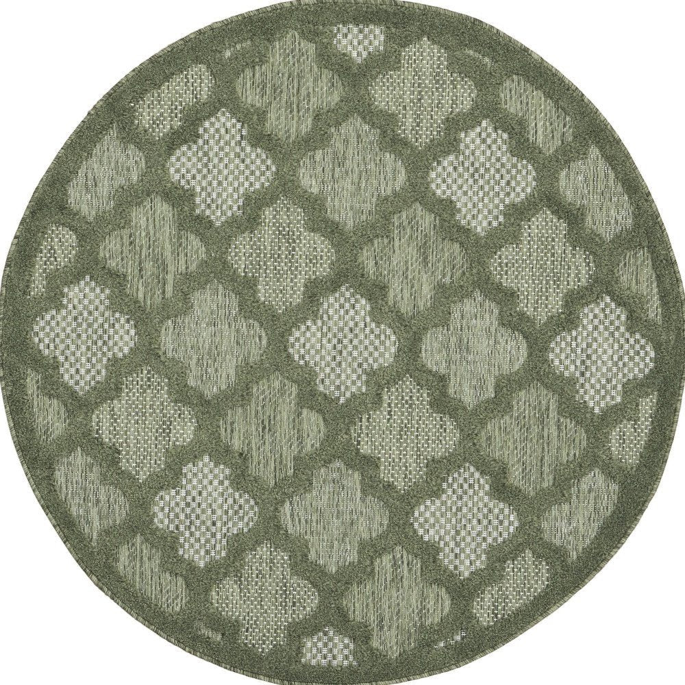 4' Dark Green And Light Green Round Geometric Indoor Outdoor Area Rug — view 2