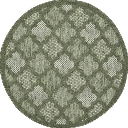 4' Dark Green And Light Green Round Geometric Indoor Outdoor Area Rug