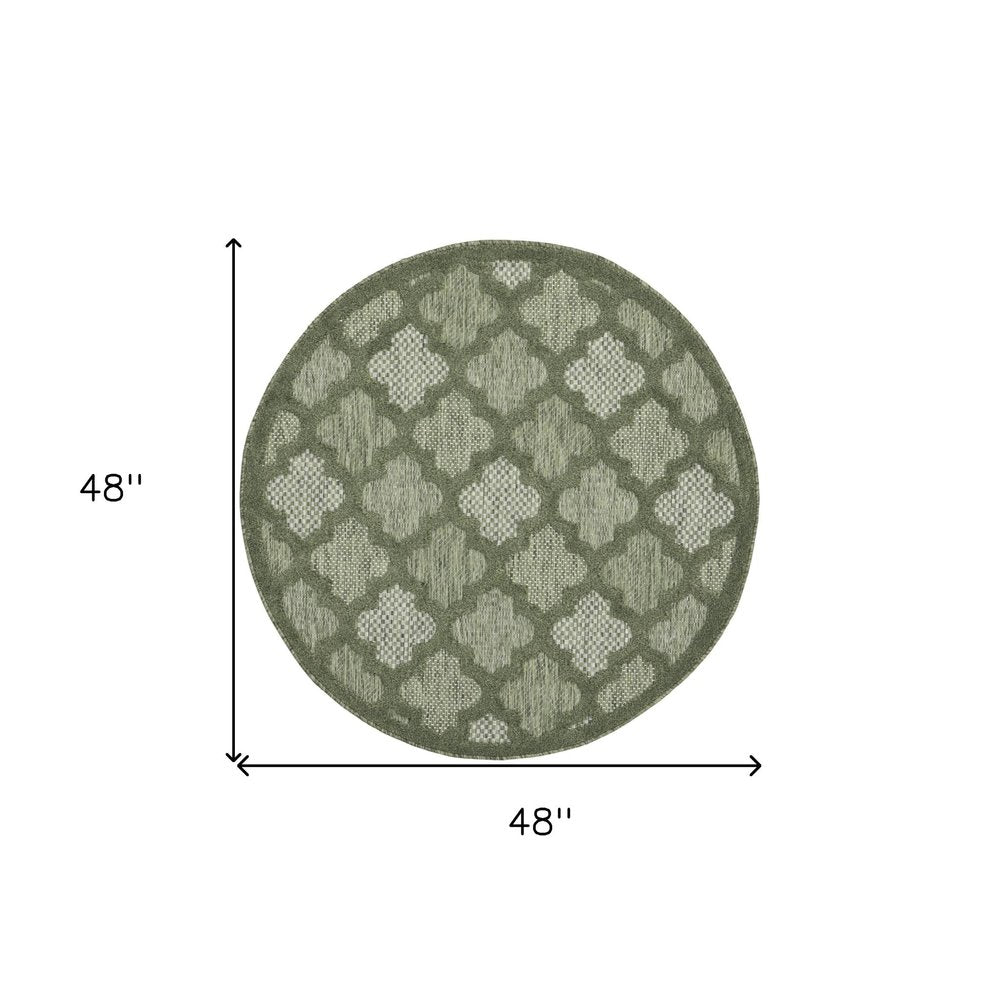 4' Dark Green And Light Green Round Geometric Indoor Outdoor Area Rug — view 3