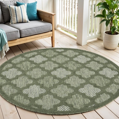 4' Dark Green And Light Green Round Geometric Indoor Outdoor Area Rug