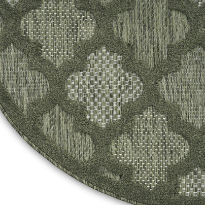 4' Dark Green And Light Green Round Geometric Indoor Outdoor Area Rug
