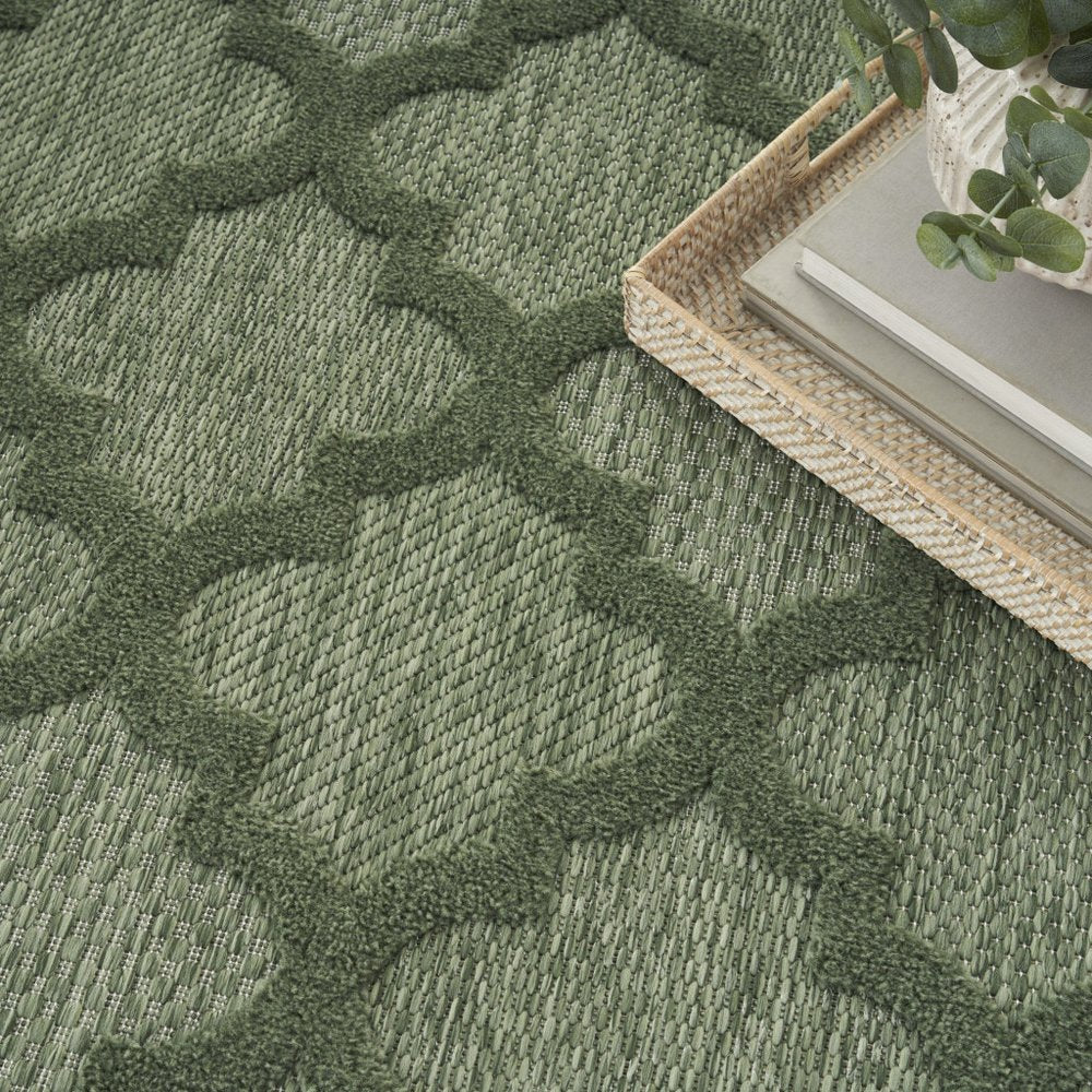 4' Dark Green And Light Green Round Geometric Indoor Outdoor Area Rug — view 8