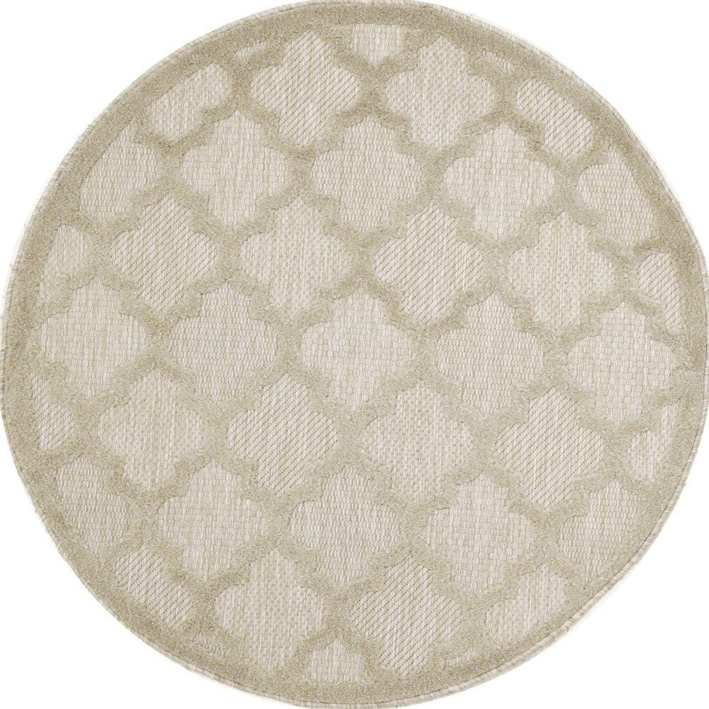 4' Cream And Beige Round Geometric Indoor Outdoor Area Rug — view 1
