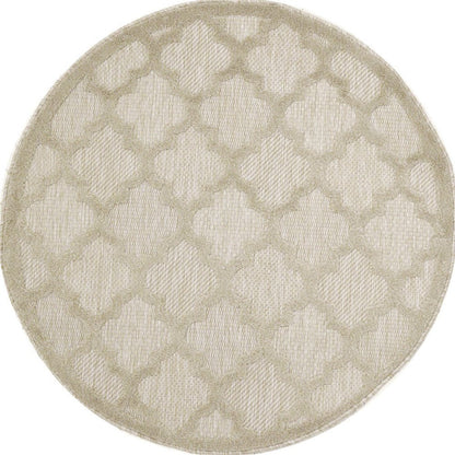 4' Cream And Beige Round Geometric Indoor Outdoor Area Rug HomeRoots