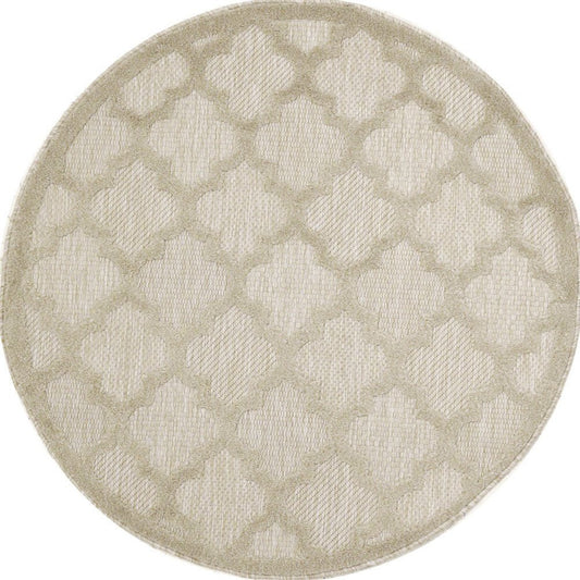 4' Cream And Beige Round Geometric Indoor Outdoor Area Rug
